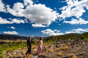 Sapphire Point, Frisco environmental engagement e-session - a couple walking up a mountain